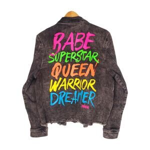 Zumba Wear Dreamer Superstar Denim Jean Graphic Jacket Grey Lovely Size Large